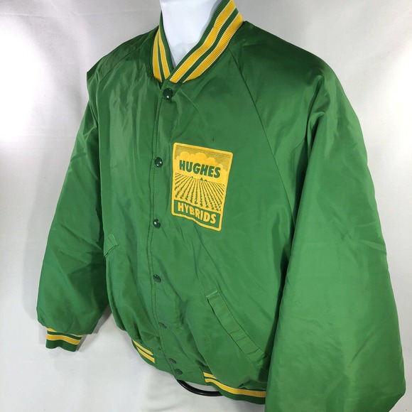 VTG HUGHES HYBRIDS SNAP BUTTON JACKET GREEN USA MADE XL FITS SMALLER 70s 80s - Picture 8 of 16